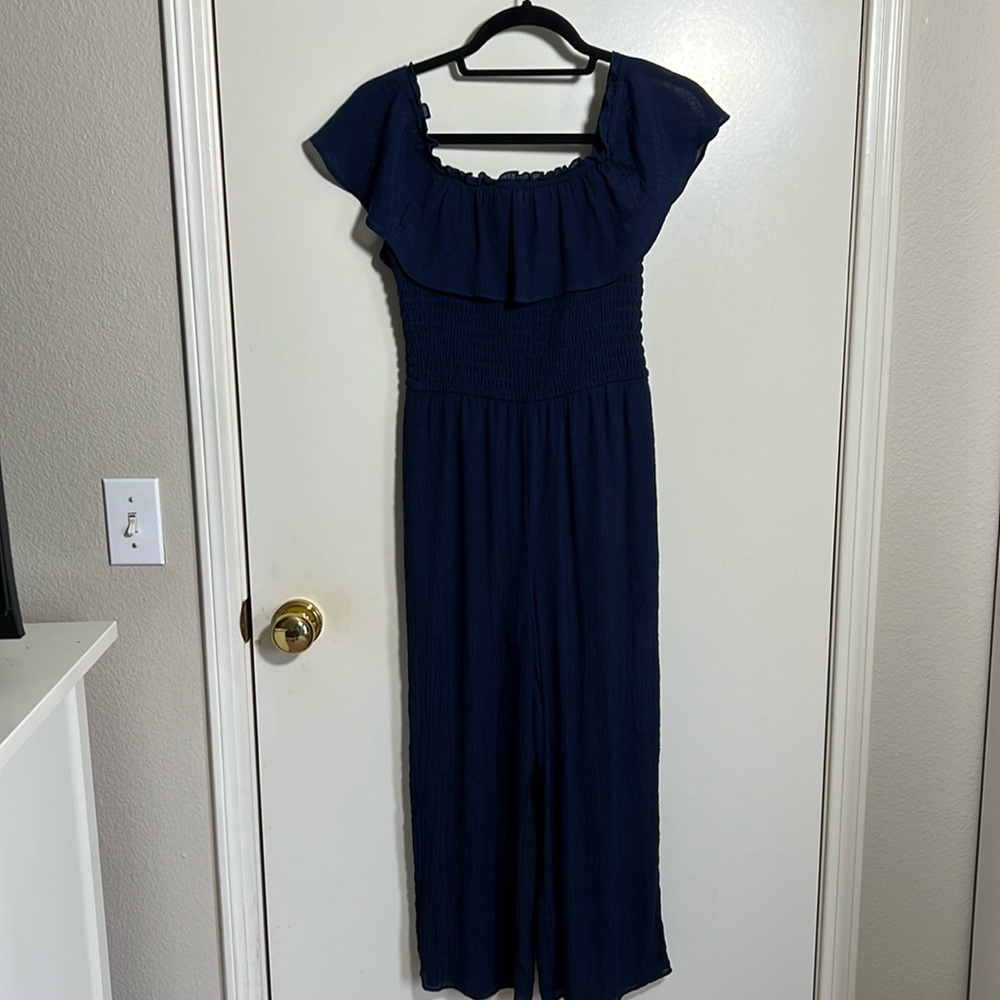 BCX Women’s Off The Shoulder Navy Blue Romper Jumpsuit
